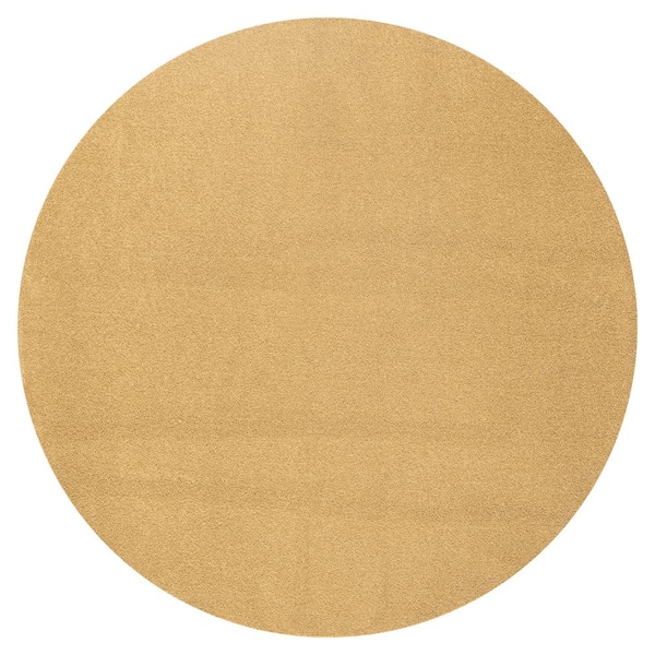 Mustard 8 ft. Round Haze Solid Low-Pile Area Rug