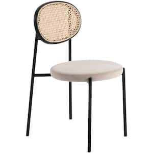 Euston Modern Wicker Dining Chair with Beige Velvet Round Seat