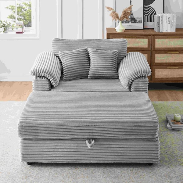 58.66 in. Square Arm Corduroy Rectangle Sofa with USB Ports in Gray (Seats 2)