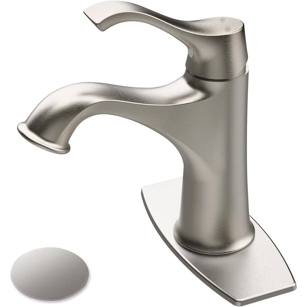1-Handle Low-Arc 1-Hole Bathroom Faucet with Deckplate Included and Drain K