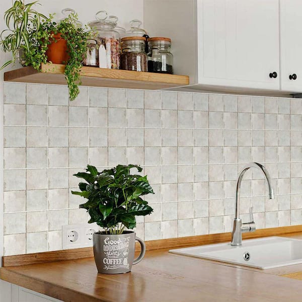 White Smoke R82 6 in. x 6 in. Vinyl Peel and Stick Tile (24 Tiles, 6 sq. ft. /pack)