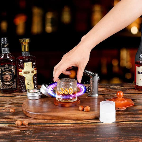 Lynzavix Brown Wood Whiskey Smoker Kit Home Bar Cocktail Smoker