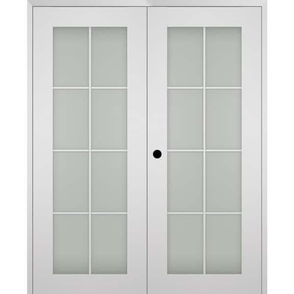 Smart Pro 8 Lite N 72 in. x 96 in. Right 8-Lite Frosted Glass Polar White Wood Composite Double Prehung French Door