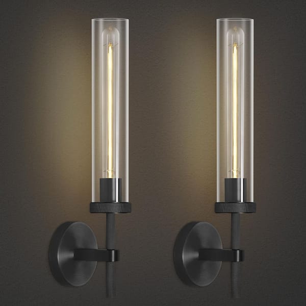 PUYRNF 6 in. 1-Light Black Glass Dimmable LED Wall Sconce, Modern Linear Wall Light for Living Room, Bedroom, Hallway (2PCS)