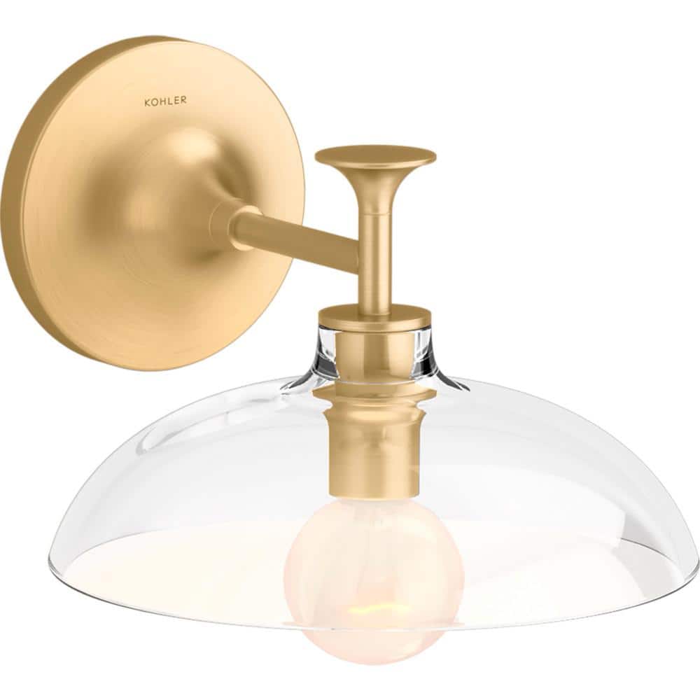 Tone Midcentury Modern Brushed Moderne Brass Sconce with Clear Glass