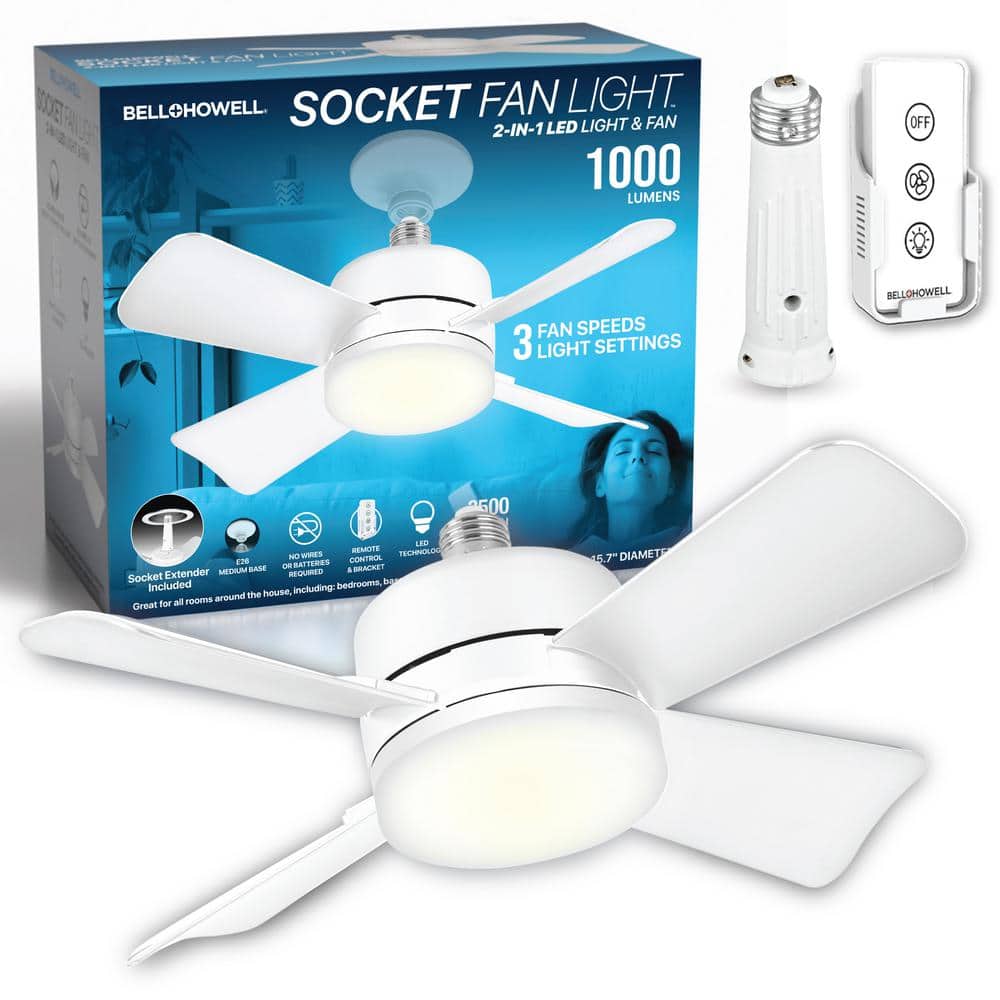 Bell + Howell Socket Fan 15.7 in. Indoor White Socket Ceiling Warm