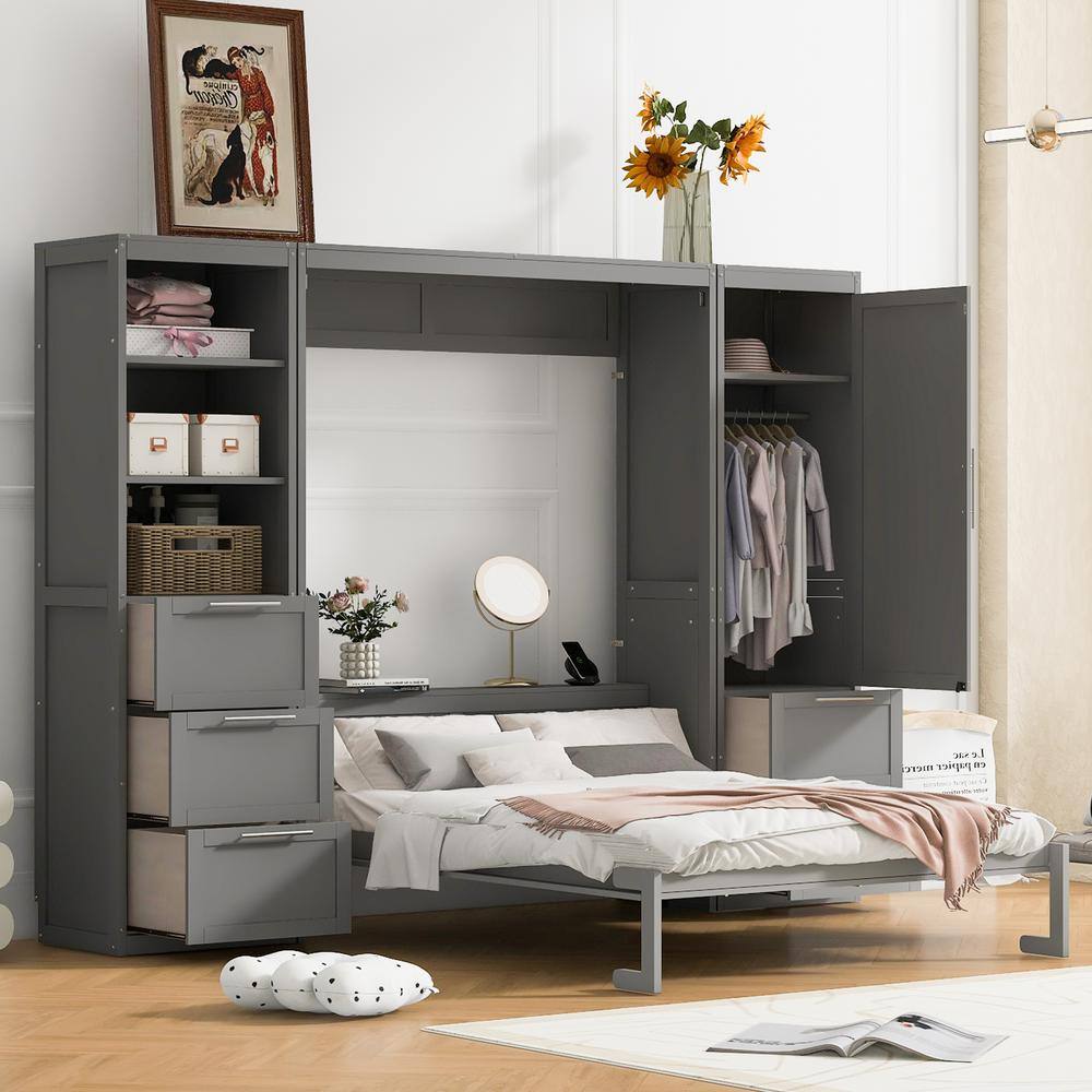 Curated visual reference: Gallery Detail: Harper Bright Designs Gray Wood Frame Queen Size Murphy Bed
