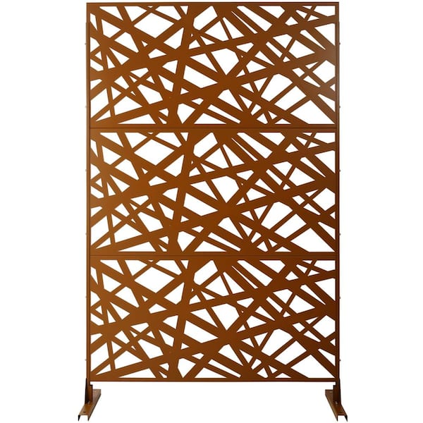 Sudzendf Outdoor and Indoor Freestanding Decorative Privacy Screen Metal Privacy Screen, Fence Panels in Brown