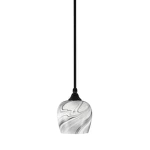 Sparta 100-Watt 1-Light Matte Black Shaded Pendant Light Mini Pendant with Onyx Swirl Glass, No Bulb included