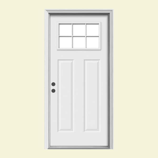 JELD-WEN 30 in. x 80 in. Craftsman 6 Lite Primed Steel Prehung Front Door with Brickmold
