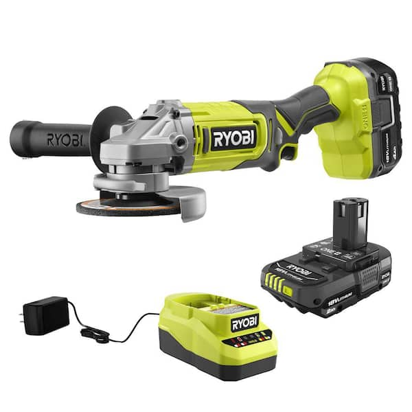 RYOBI ONE 18V Cordless 4 1 2 in. Angle Grinder Kit with 4.0 Ah Battery and Charger with 2.0 Ah Battery PCL445K1 PBP006 The Home Depot