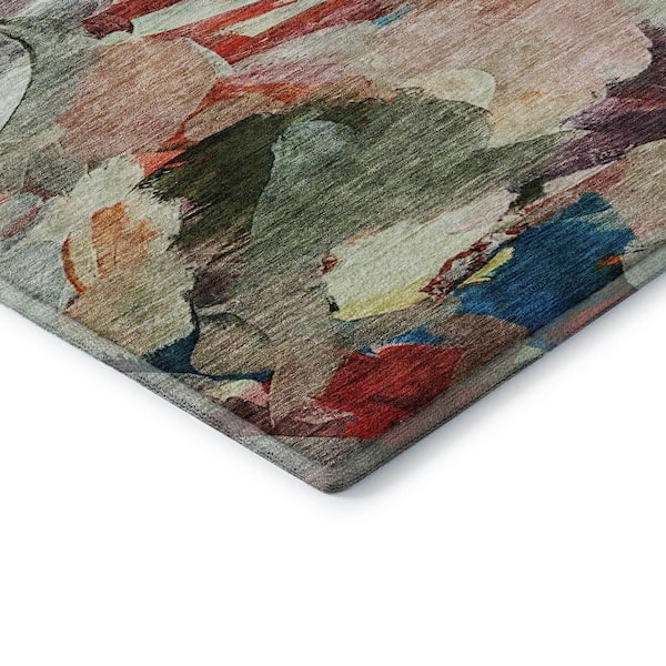 Mayfield Premium Machine Washable Abstract AMF1075 Green 8 ft. x 8 ft. Round Rug