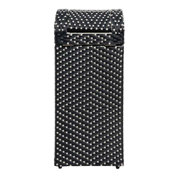 happimess - Darla 14.27 Gal. All-Weather Wicker/Metal Swing Top Lid Hideaway Outdoor Trash Can, Dark Navy/White