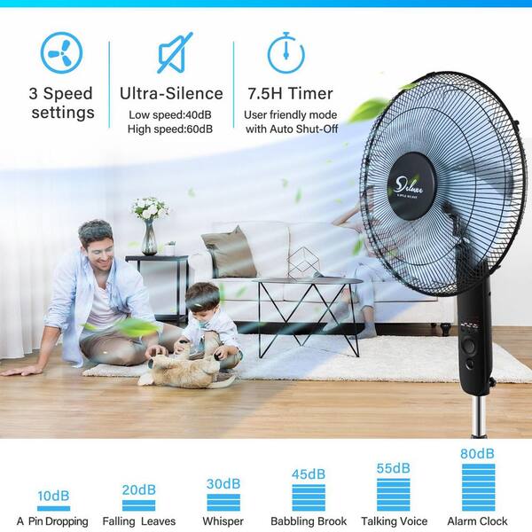16" Oscillating Pedestal Fan With Remote - 3 Speeds, 7.5H Timer, Adjustable Height & Tilt, Quiet For Bedroom