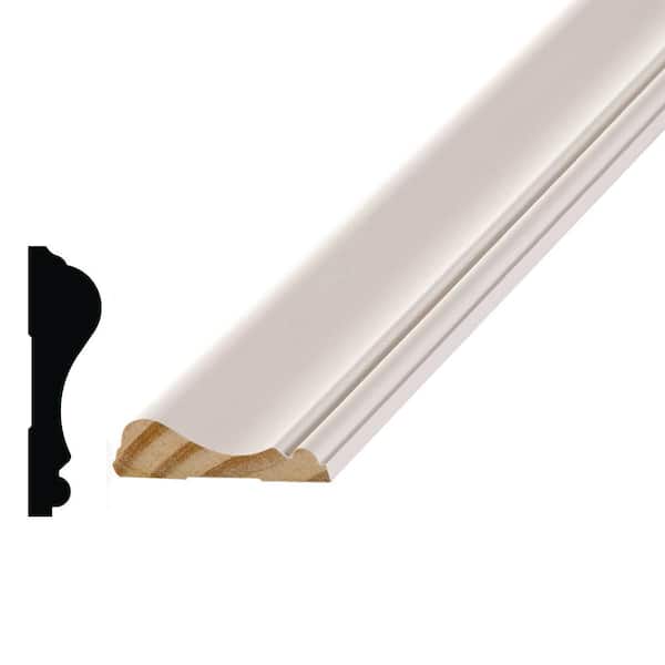 Alexandria Moulding 0.687 in. D x 2.50 in. W x 96 in. L Pine Wood Primed White Finger-Joint Chair Rail Panel Molding Pack (6-Pack)