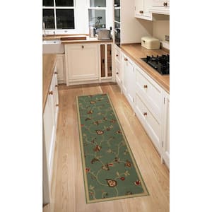 Flowers Scroll Floral Design Teal Blue Color 2 ' Width x 7' Your Choice Length Slip Resistant Rubber Stair Runner