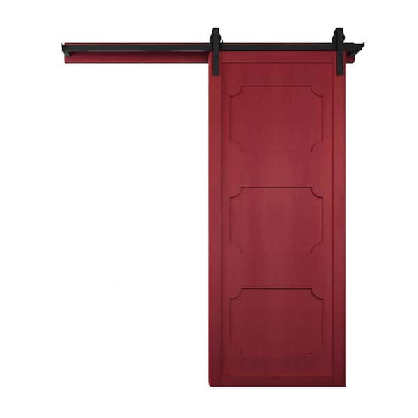 VeryCustom 30 in. x 84 in. The Harlow III Carmine Wood Sliding Barn Door with Hardware Kit in Black