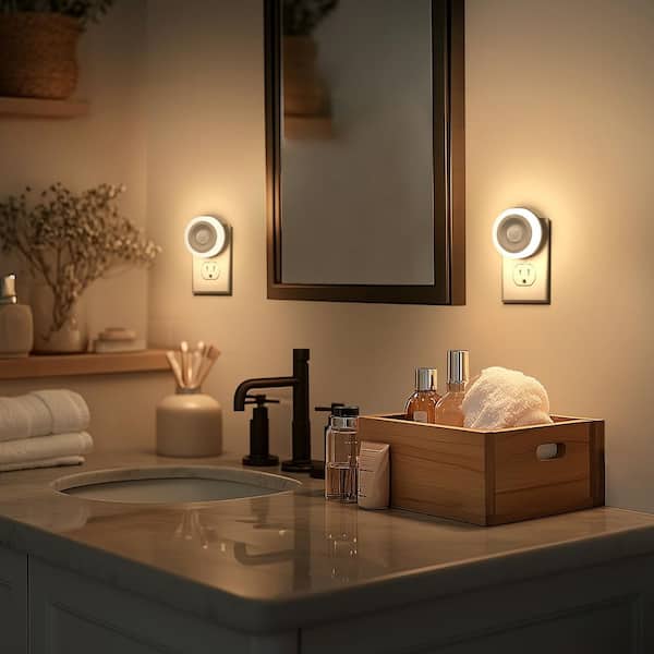 1-Light Motion Sensor Night Light Plug in 3000K, Automatic On/Off for Bedroom, Bathroom, 2-Pack