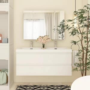 47 in. W x 19.5 in. D x 22.5 in. H Double Sink Wall-Mounted Bath Vanity in White with White Resin Top