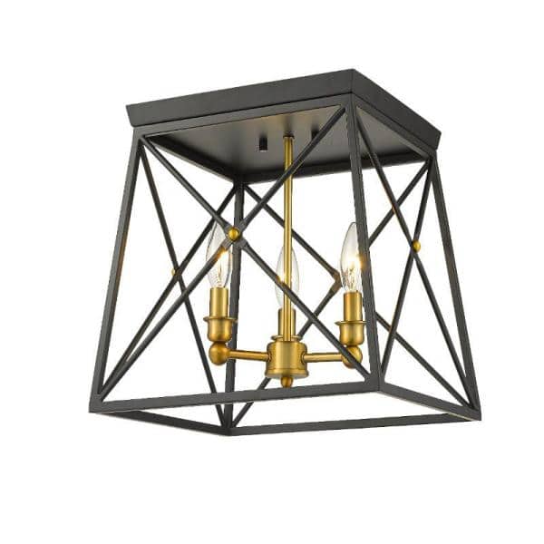 Trestle 14" Matte Black & Olde Brass Geometric Flush Mount