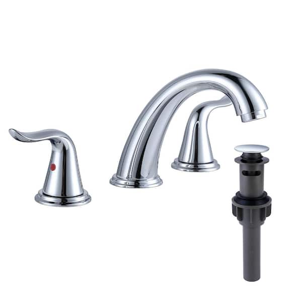 IVIGA 8 in. Widespread Double Handle Bathroom Faucet with 2-Aerators, Pop-up Drain and Supply Lines in Polished Chrome