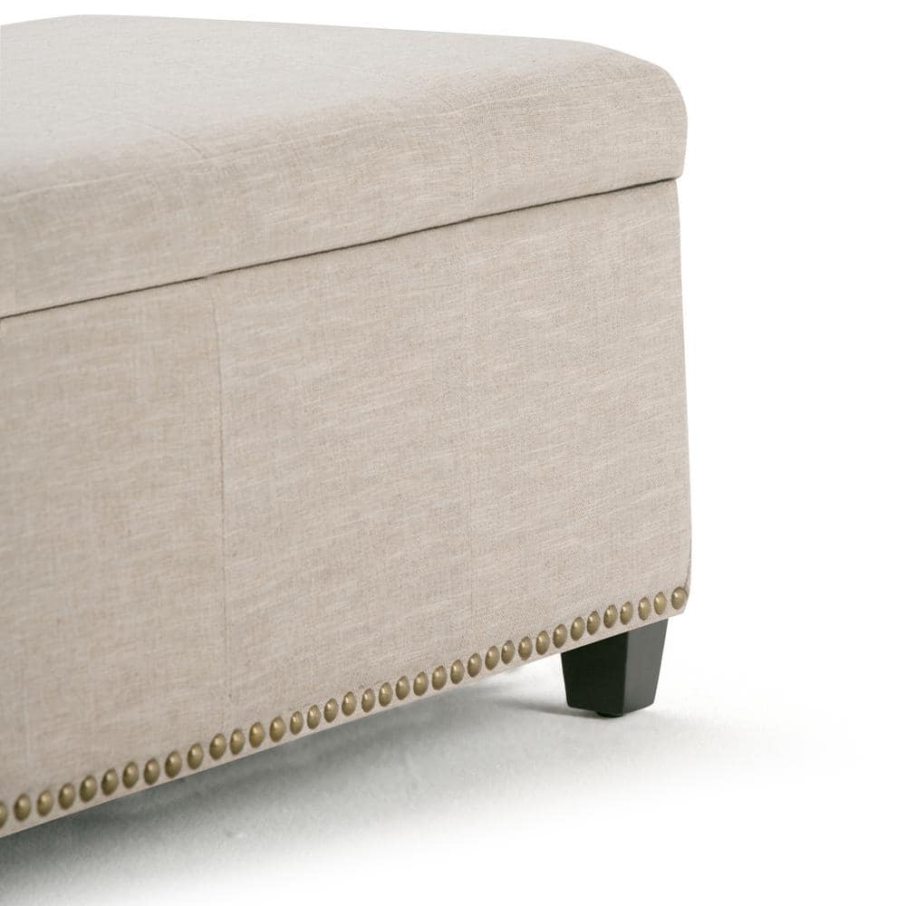 Linen Natural 48" Upholstered Storage Ottoman Bench