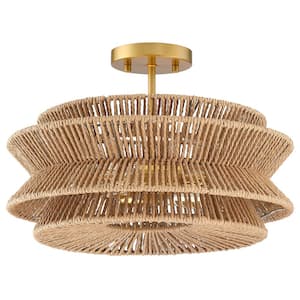 Silvia 16 in. 2-Light Bohemian Woven Rope Semi-Flush Mount Ceiling Light