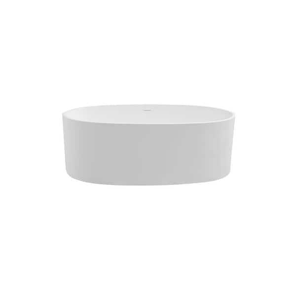 Aristocratic 65 in. x 34.25 in. Solid Surface Stone Resin Soaking Matte White Bathtub with Center Drain in White