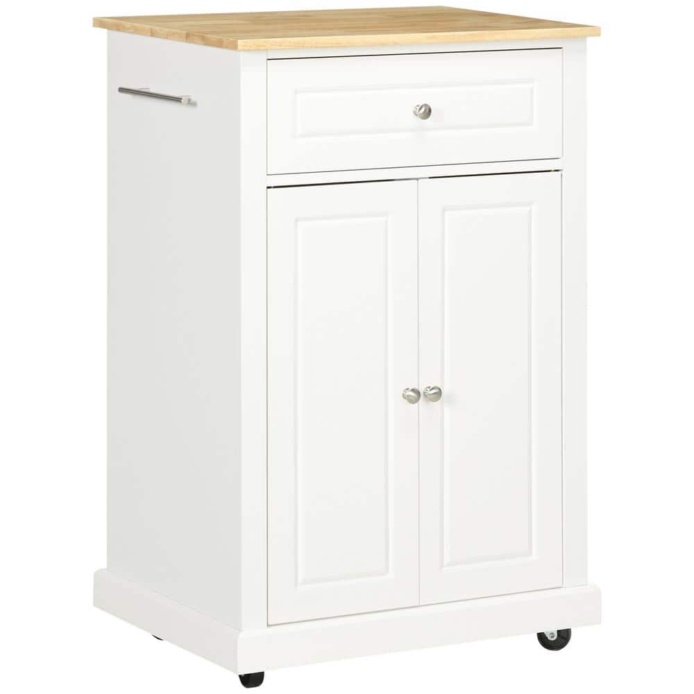 Cream White Wood 24.75 in. Kitchen Island with Drawer, Adjustable Shelf and