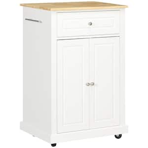 Cream White Wood 24.75 in. Kitchen Island with Drawer, Adjustable Shelf and 2 Towel Racks