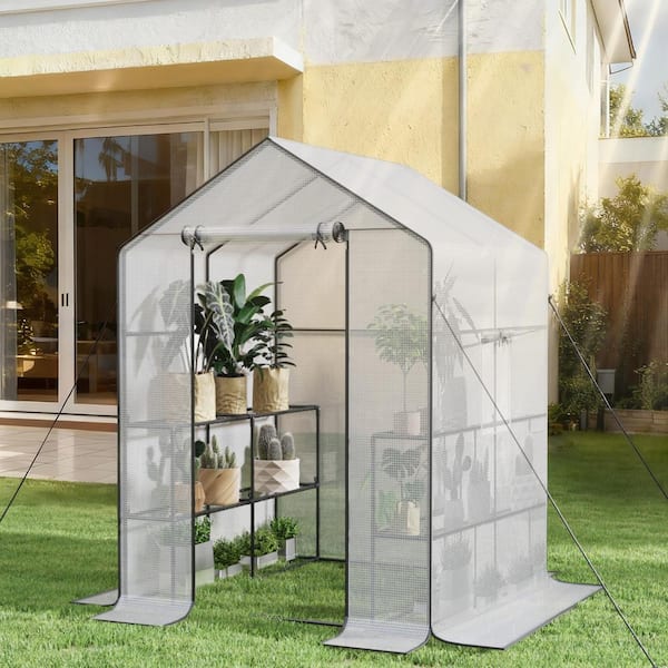 56 in. W x 56 in. D x 77 in. H Walk-In Greenhouse with double Roll-Up Zippered Doors, 3 Tiers and 12 Shelves
