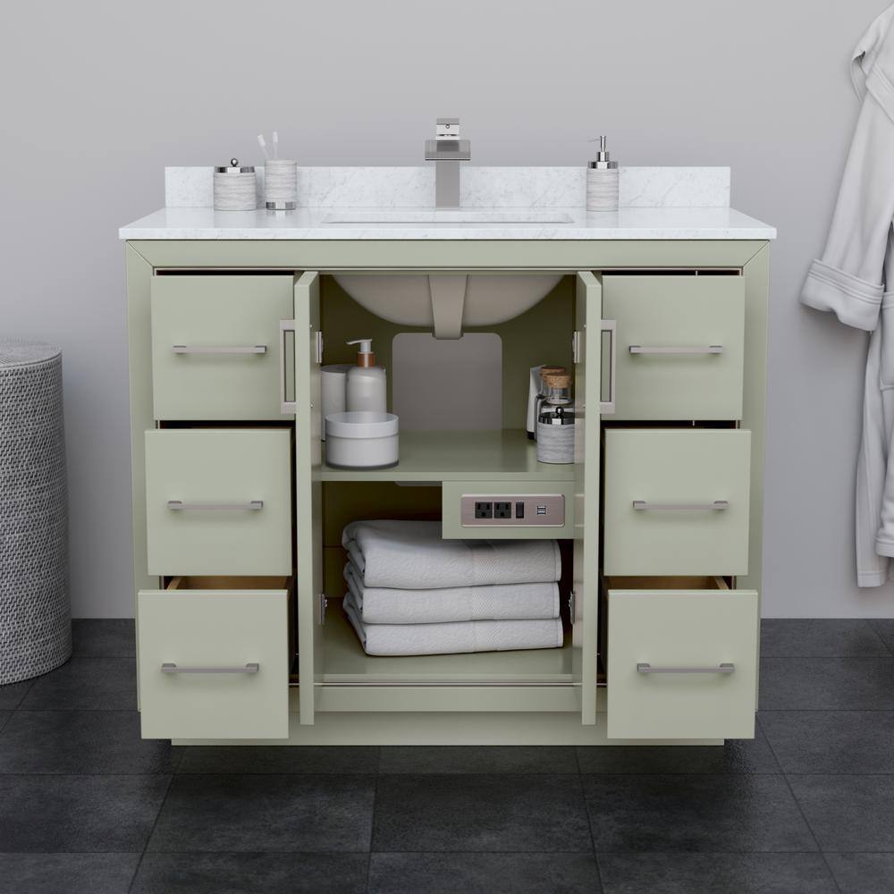 Elegant Icon 42" Light Green Single Freestanding Vanity with Metal Trim