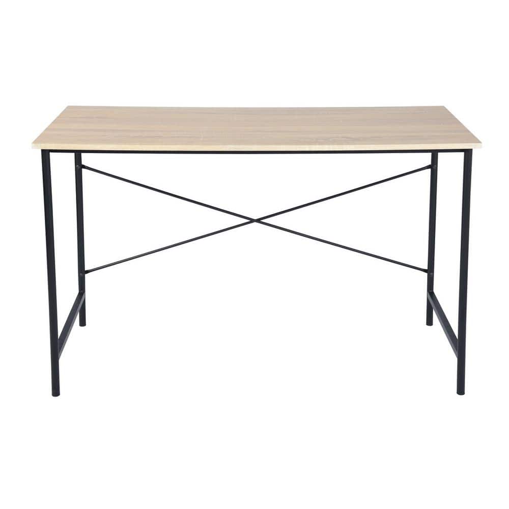 47.2 in. Rectangular Beige Black Wood Home Office Writing Desk with Metal Frame