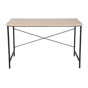 47.2 in. Rectangular Beige Black Wood Home Office Writing Desk with Metal Frame