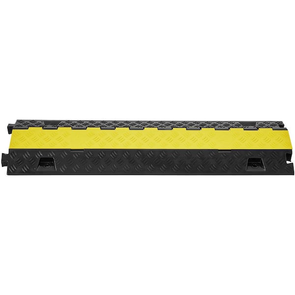 Cable Protector Ramp, 2-Channel Heavy-Duty, 22000 lbs. 9.84 in. x 3 ft., Yellow, Non-Metallic, Rubber, Flexible, Conduit