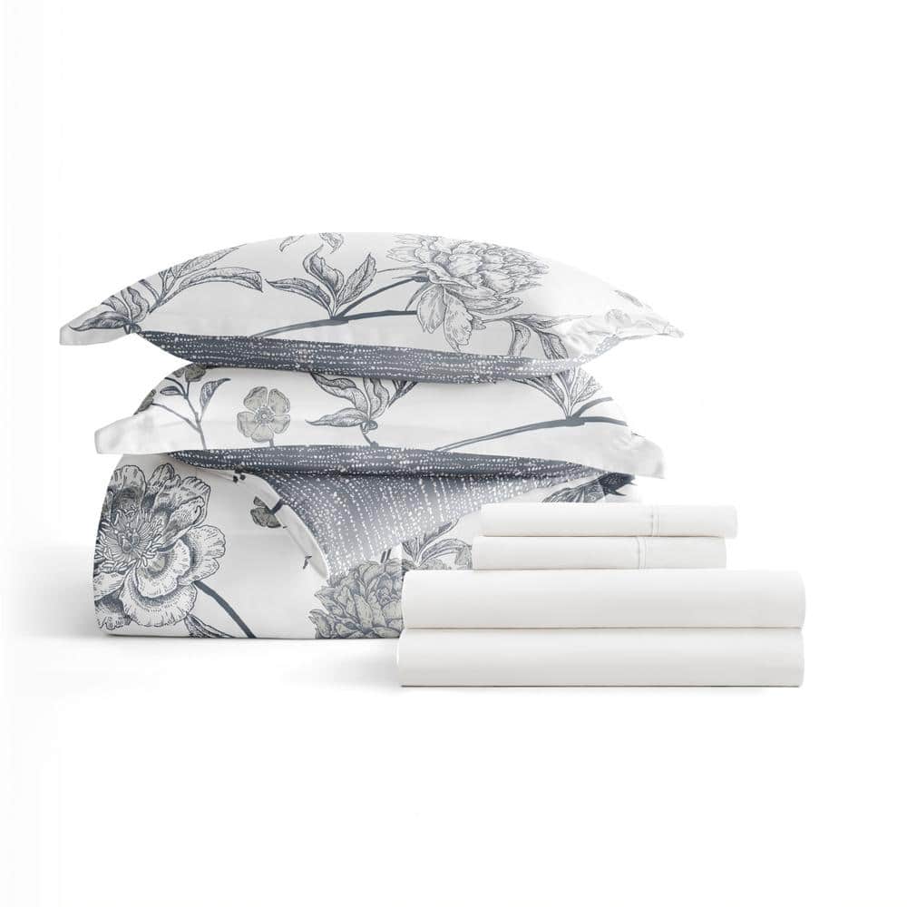 Full Blue Floral Microfiber Comforter and Sheet Set