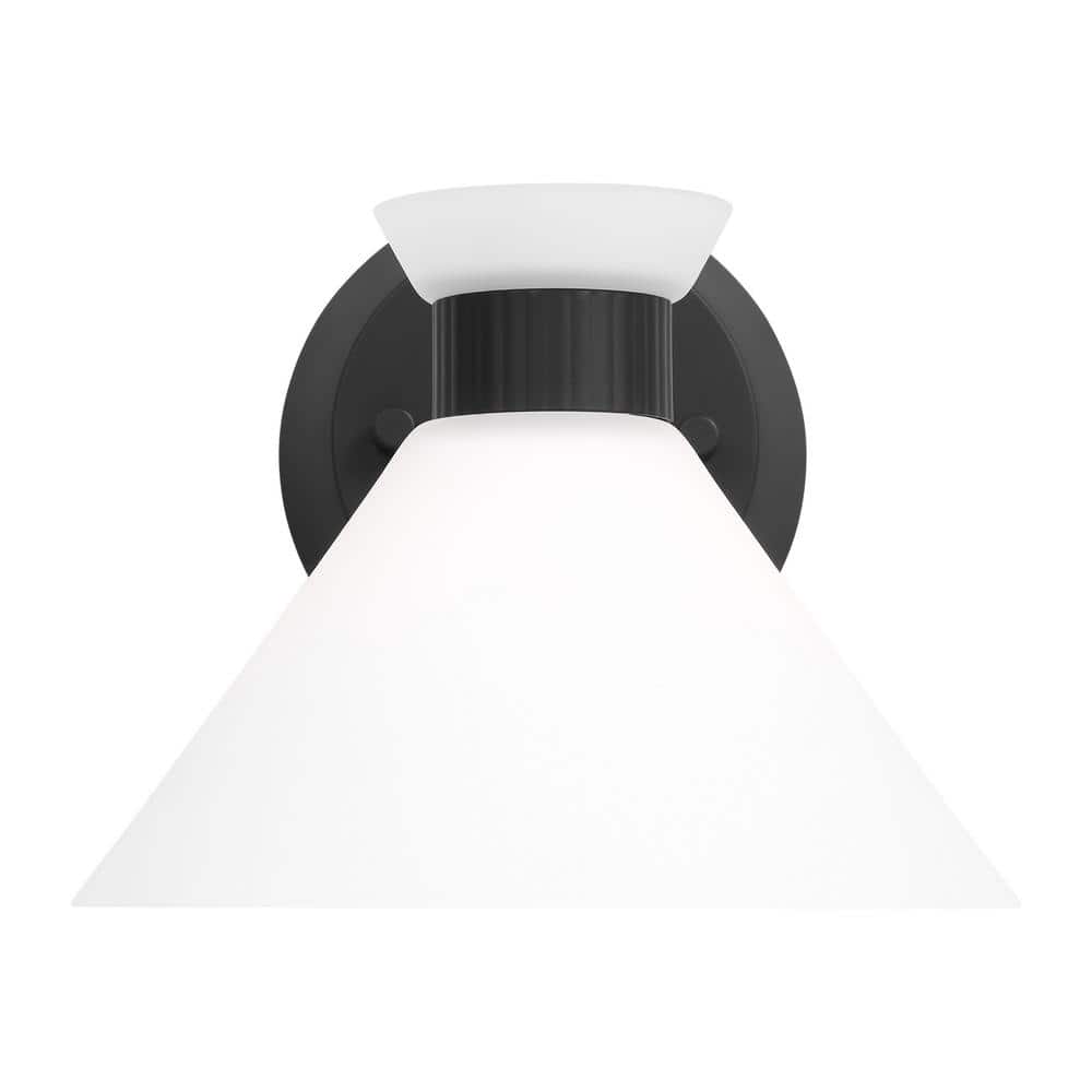 Midnight Black 1-Light Sconce with Etched Glass Shade