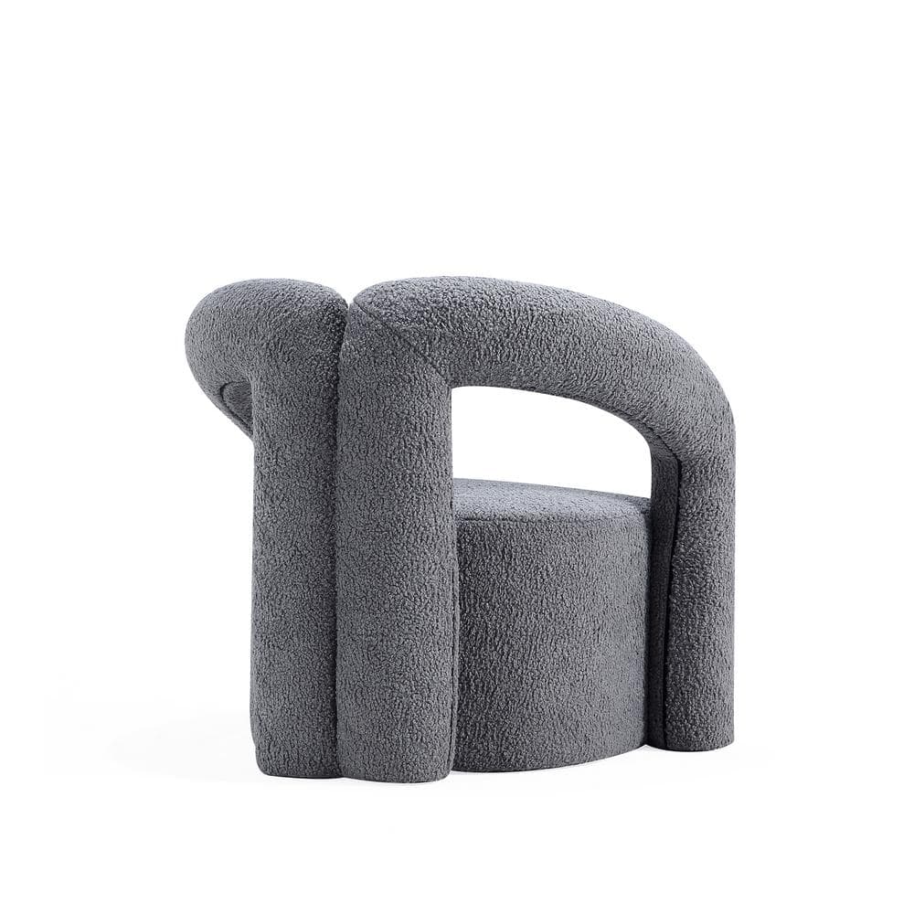 Gray Boucle Barrel Accent Chair with Pine Wood Frame