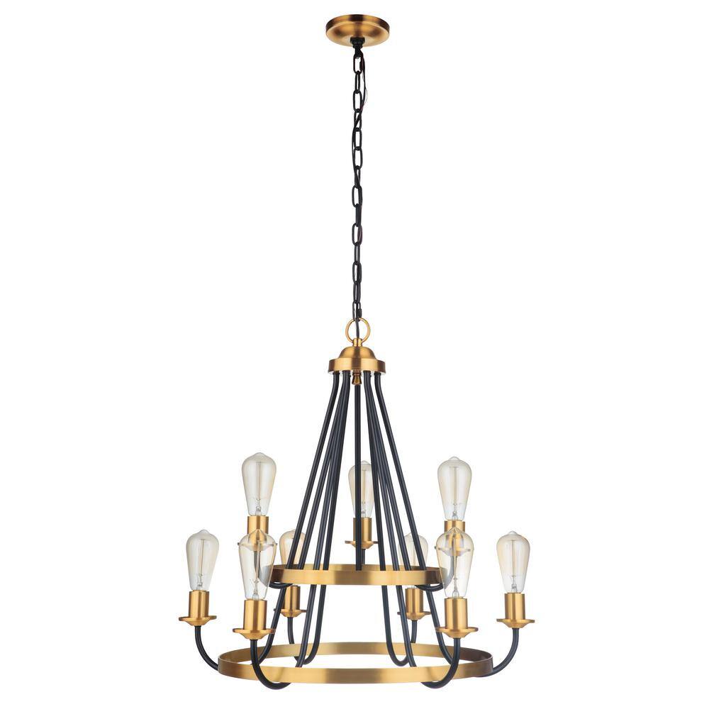Black and Brass 9-Light Candle Chandelier with Crystal Accents