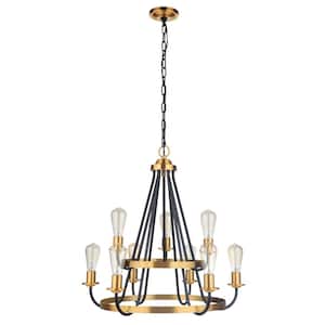Randolph 9-Light Flat Black/Satin Brass Finish Transitional Chandelier for Kitchen/Dining/Foyer, No Bulbs Included