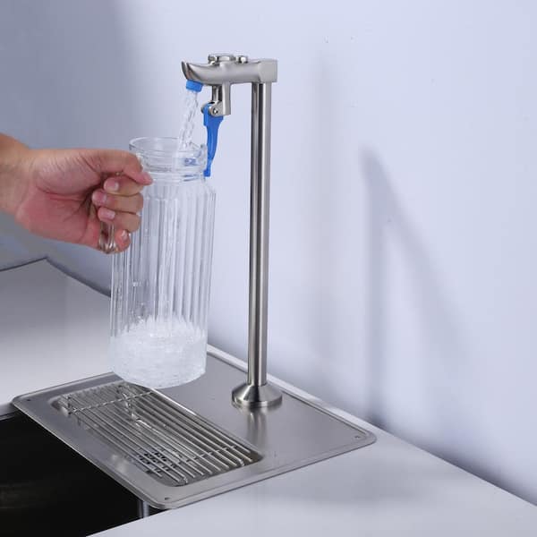 13.8 in. Deck Mount Glass Filler Faucet, Push-Back Glass Filling Station with Male Shank Pedestal in Brushed Nickel