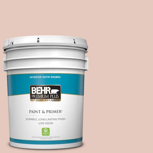 BEHR PREMIUM PLUS 5 gal. #210E-3 Almond Willow Satin Enamel Low Odor Interior Paint & Primer