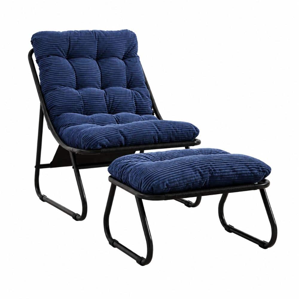 Patio Lounge Chair with Ottoman, Cushioned Sling Recliner Chair & Footstool, Navy Blue, 300 lbs Capacity price history on PriceWatchPro