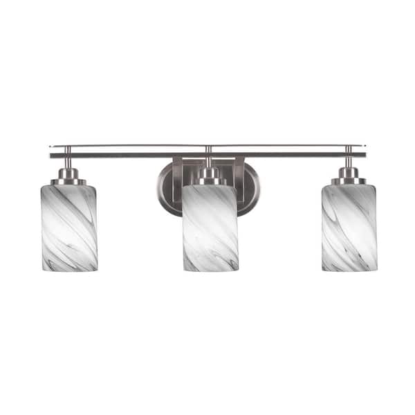 Unbranded Monroe 26 in. 3-Light Brushed Nickel Vanity Light 4 in. Onyx Swirl Glass Shade No Bulbs Included