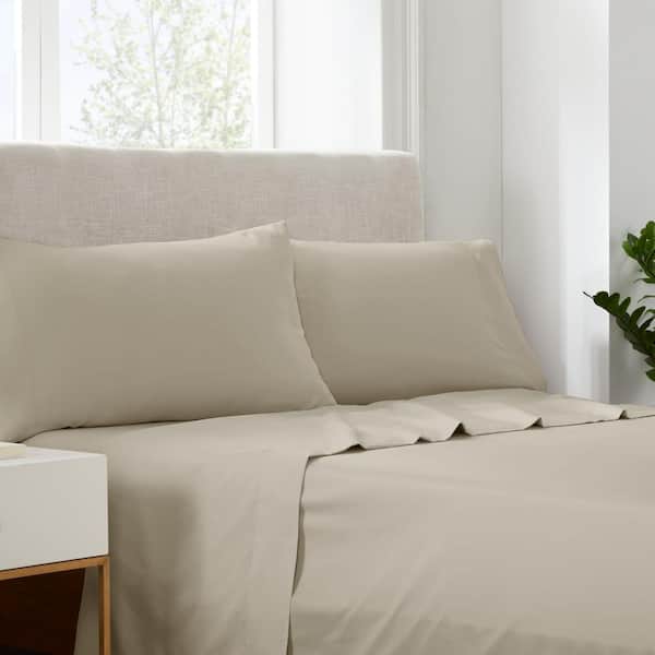 Serta Simply Clean 3-Piece Khaki Solid 300-Thread Count Microfiber Twin Sheet Set