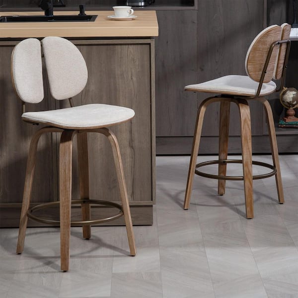Betrys Beige Washed Woven Fabric Swivel Counter Stool with White Washed Wood Legs (Set of 2)