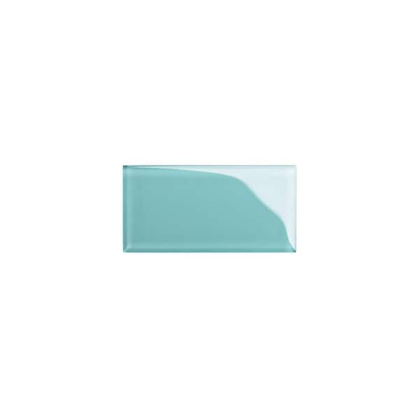 Giorbello 3 in. x 6 in. x 8 mm Teal Glass Subway Tile Sample