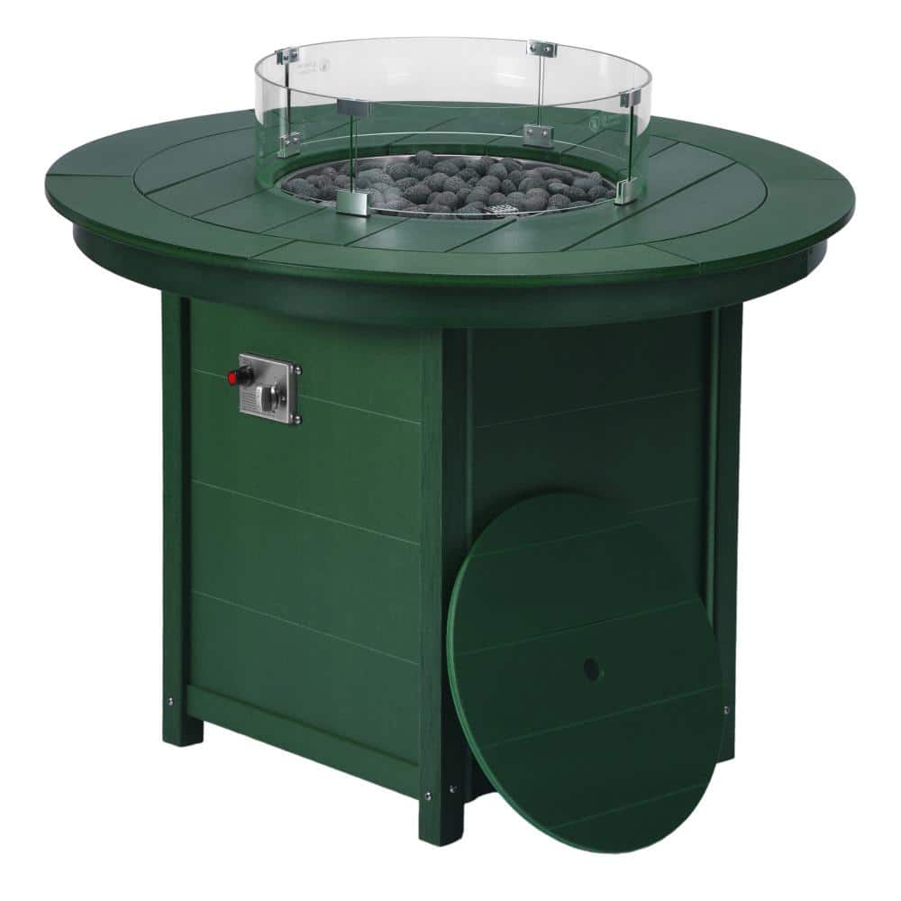 "Bloomfield Round 47"" Outdoor Propane Gas Counter Fire Pit Table with Glass Wind Guard Lid and Lava Rocks, Dark Green" price history on PriceWatchPro