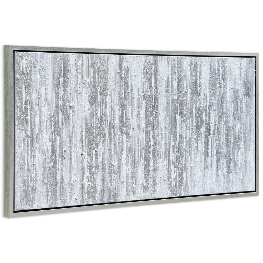 Silver Abstract Textured Hand Painted Canvas Wall Art with Champagne Frame