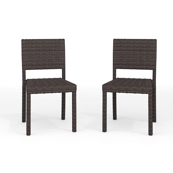Bedford Stackable Rattan Outdoor Dining Chair in Brown, Set of 2